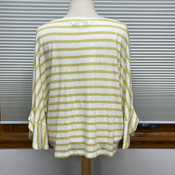 Cupcakes and Cashmere Yellow Stripe Linen Blend Flutter Sleeves Top Small - Picture 6 of 10
